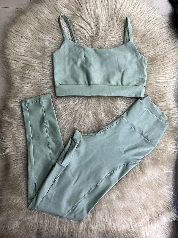 Conjunto Legging Montaria+ Top Alça Reta Cor Verde Alecrim