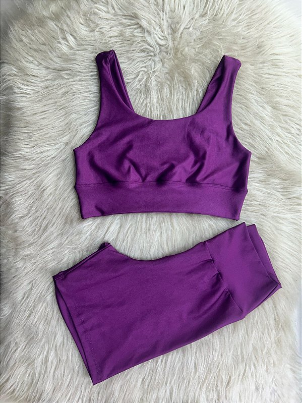 Conjunto Short Meia Coxa+ Top Clarisse Cor Roxo Uva