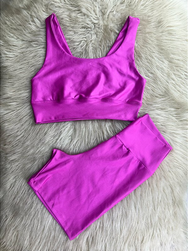 Conjunto Short Meia Coxa+ Top Clarisse Cor Rosa Fuschia