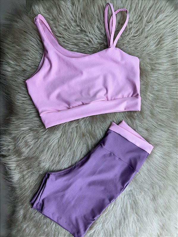 Conjunto Short Marcela+Top Cor Orquidea+Rosa BB