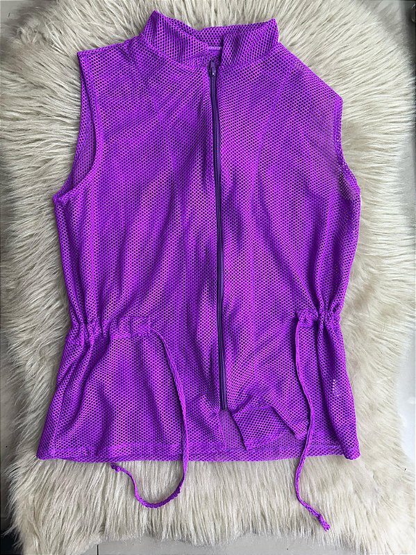 Blusa Colete Arrastão com Ziper Poliamida Cor Fuschia