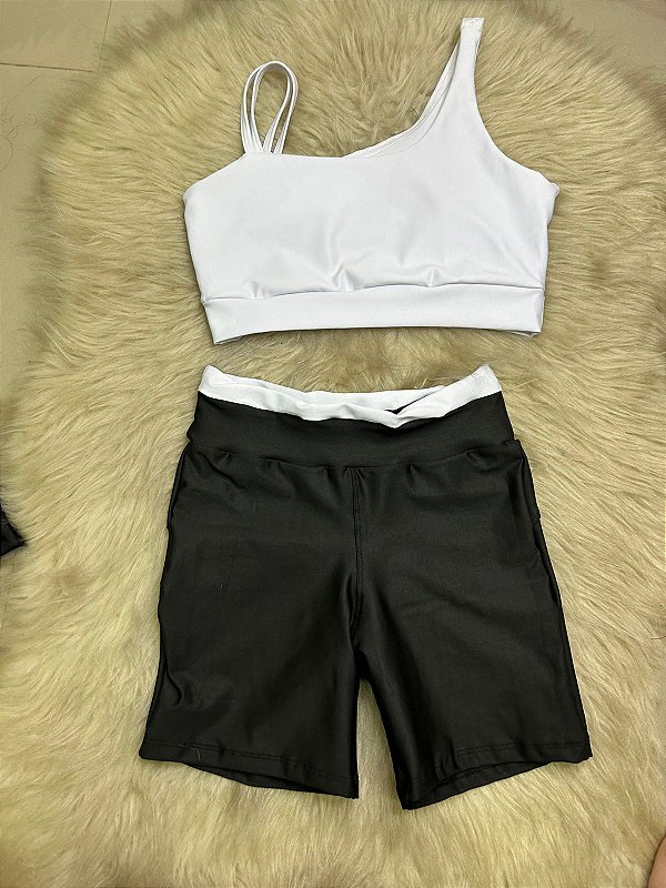 Conjunto Short Marcela+Top Cor Preto+Branco