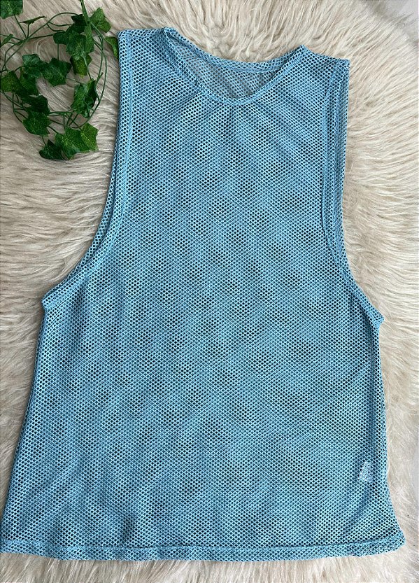 Blusa Regatão Arrastão Poliamida Cor Azul Celeste