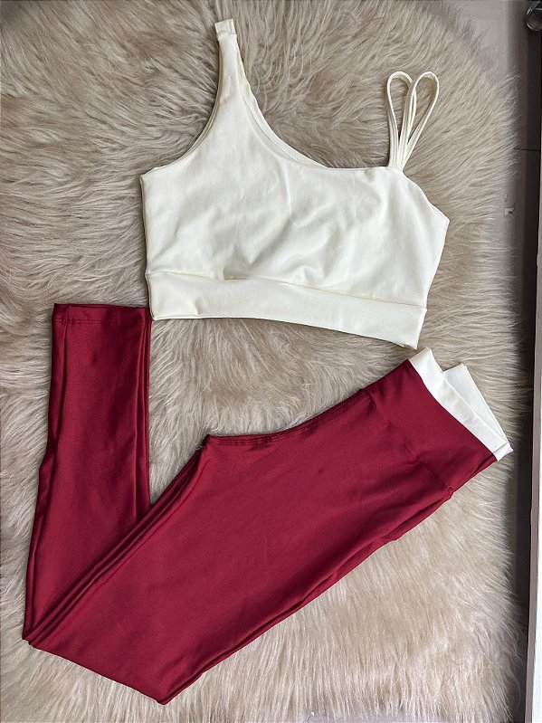 Conjunto Legging Marcela+ Top Cor Marsala+Off