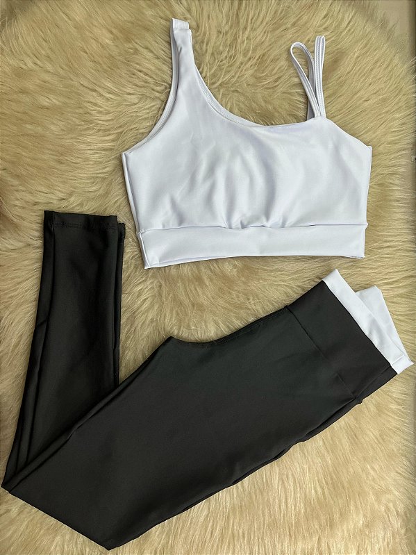 Conjunto Legging Marcela+ Top Cor Preto+Branco