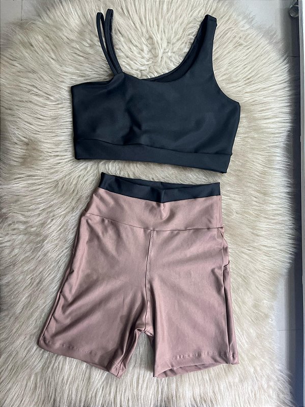 Conjunto Short Marcela+Top Cor Cappucino+Preto