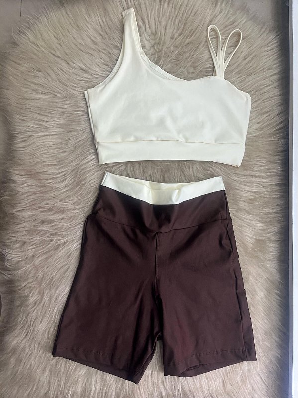 Conjunto Short Marcela+Top Cor Marrom+Off