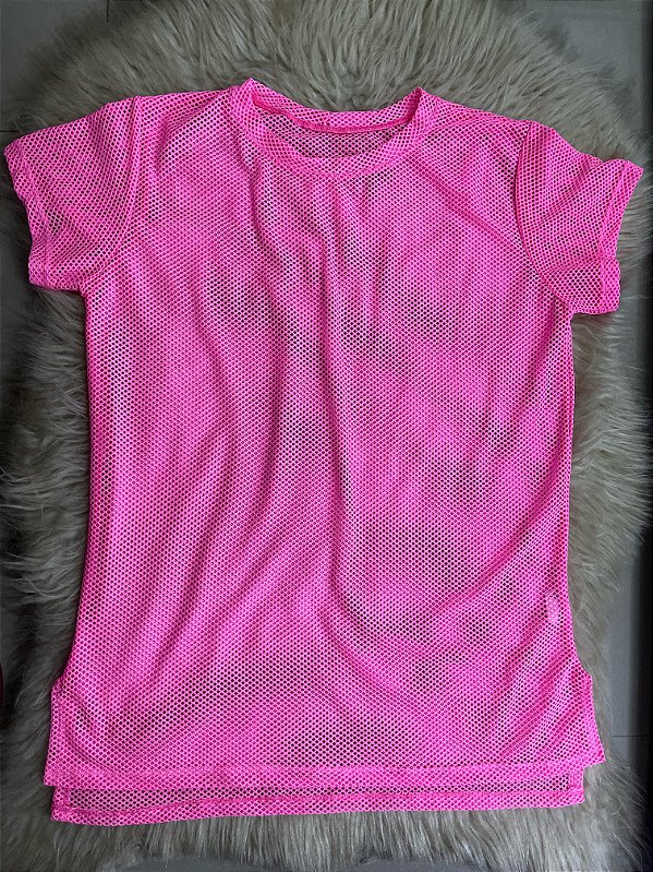 Blusa Mulet Arrastão Poliamida Cor Rosa Chiclete