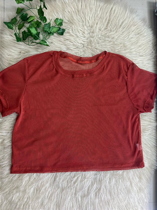 Blusa Croped Tule Cor Telha