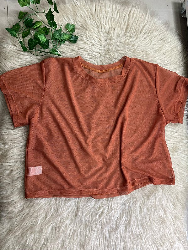 Blusa Croped Tule Cor Terra Cota