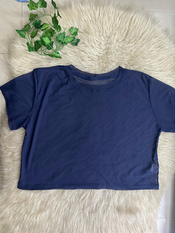 Blusa Croped Tule Cor Azul Marinho