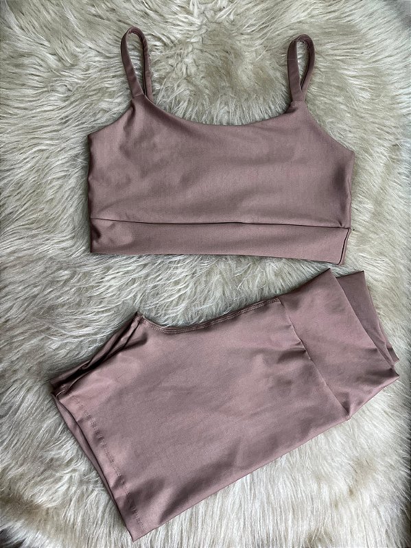 Conjunto Short Meia Coxa+ Top Alça Reta Cor Cappucino