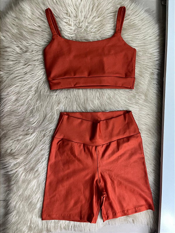 Conjunto Short Meia Coxa+ Top Alça Reta Cor Telha