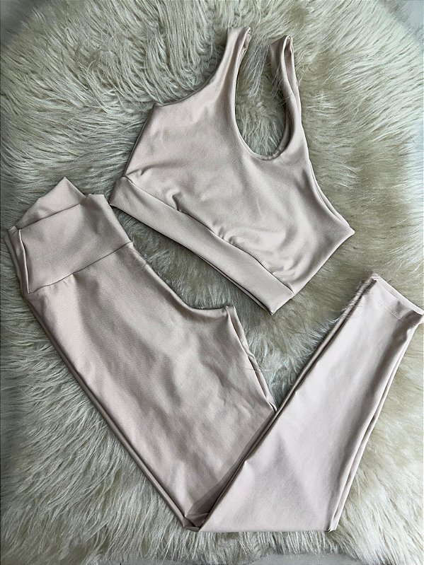 Conjunto Legging Básica + Top Nula Manga Cor Canela(Nude)