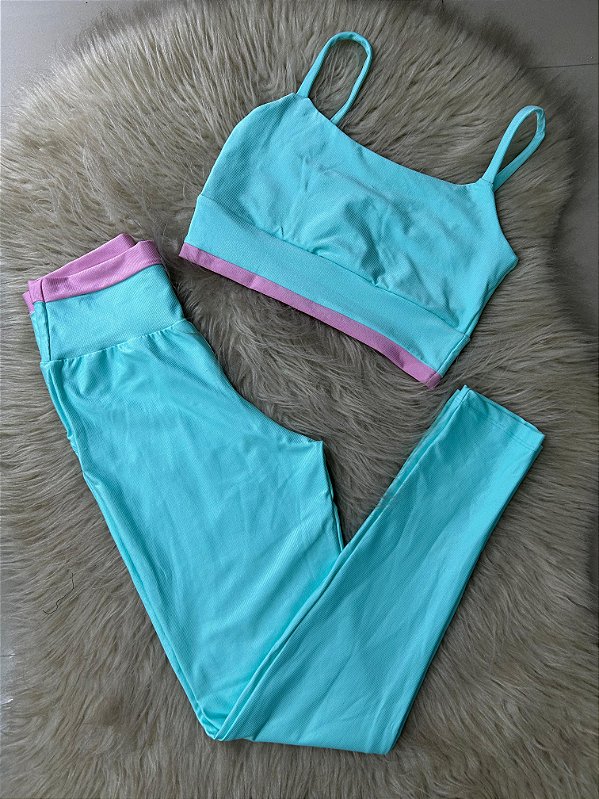 Conjunto Canelado Poliamida+Top Bicolor Cor Sortido
