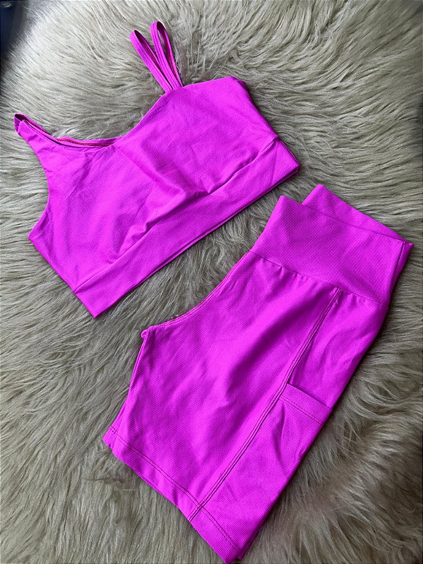 Conjunto Canelado Short Bolso+Top Marcela Cor Sortido