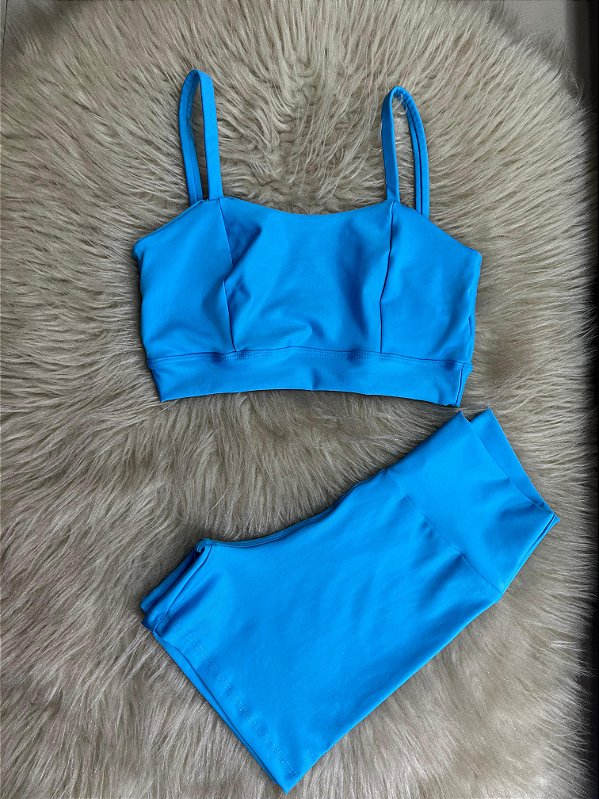 Conjunto Short Crossfit + Top Camila Cor Azul Céu