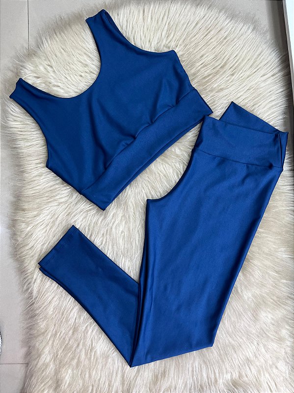 Conjunto Legging Básica Plus Size+ Top Alça Larga Cor Azul Marinho