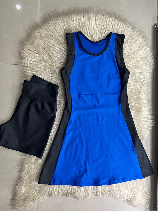Vestido Beach Tennis Cor Azul Royal+Preto