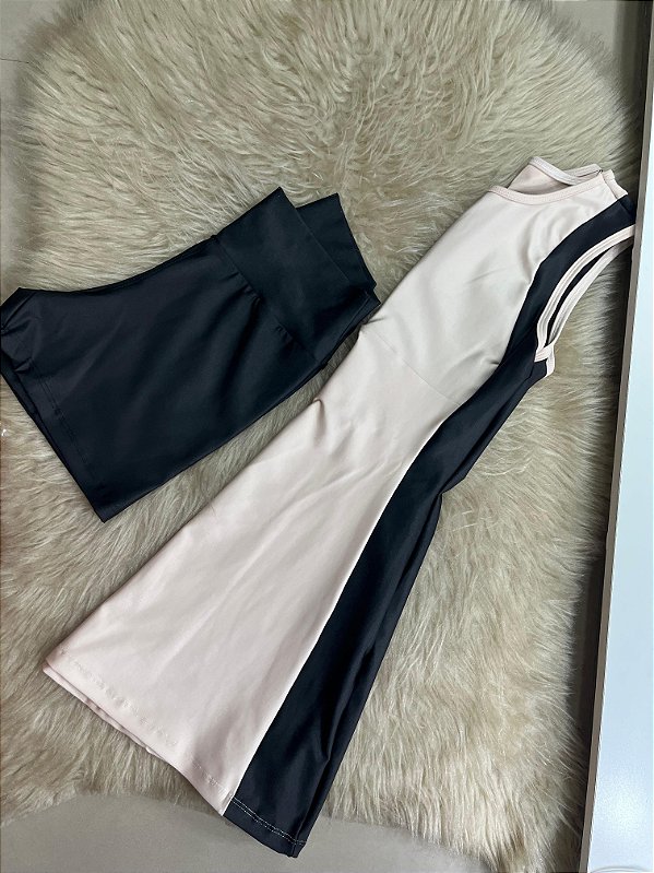 Vestido Beach Tennis Cor Preto +Canela (Nude)