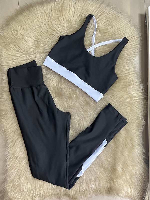 Conjunto Legging Val+ Top Cor Preto+Branco