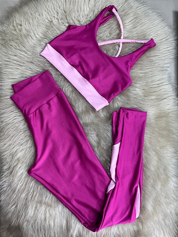 Conjunto Legging Val+ Top Cor Rosa Fuschia+Rosa BB