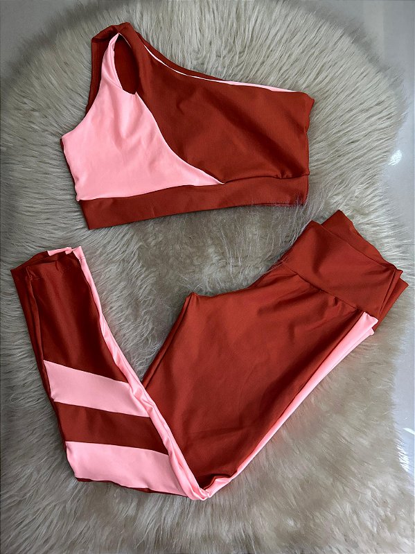 Conjunto Legging Isabela+Top Cor Telha+Salmão