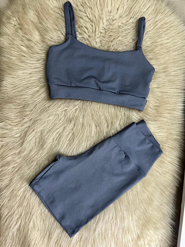 Conjunto Short Meia Coxa+ Top Alça Reta Cor Cinza