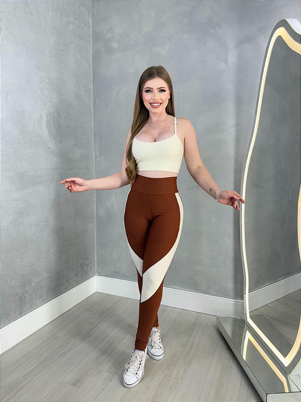 Conjunto Legging Lary+Top Tiras Cor Cobre+Off