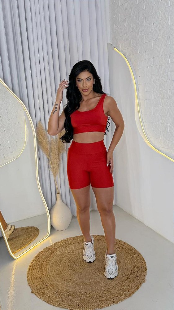 Conjunto Short Meia Coxa+ Top Clarisse Cor Vermelho