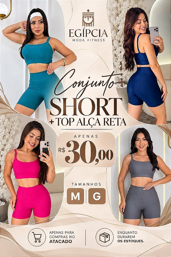 Conjunto Short 30,00+Top Alça Reta Cor Sortidas