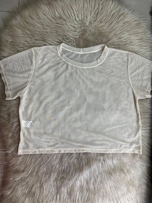 Blusa Croped Tule Cor Areia