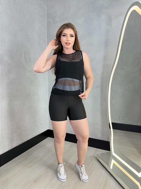 Regata Croped Tule Cor Preto