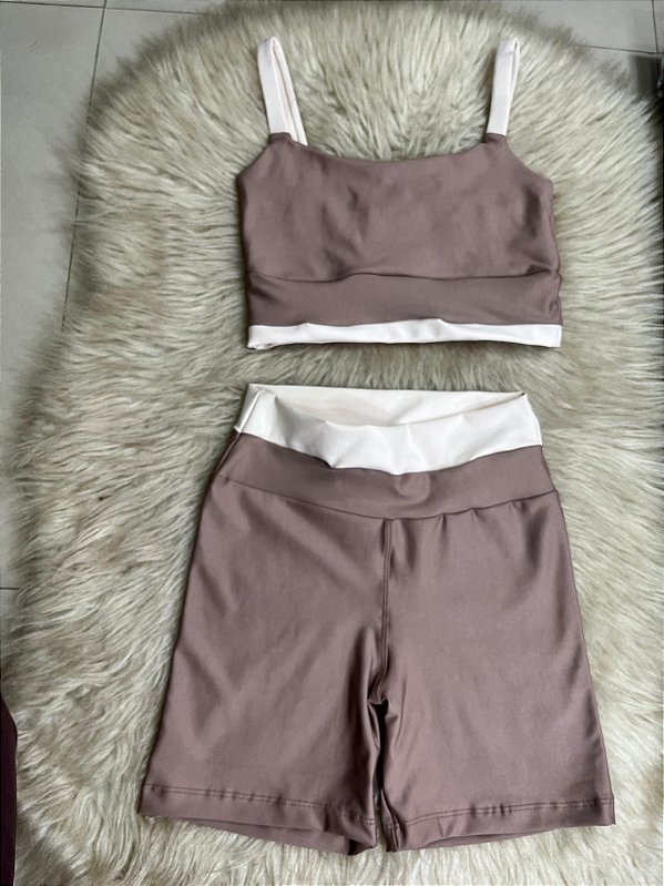 Conjunto Tamires Short+ Top Bicolor Cor Cappucino+Off