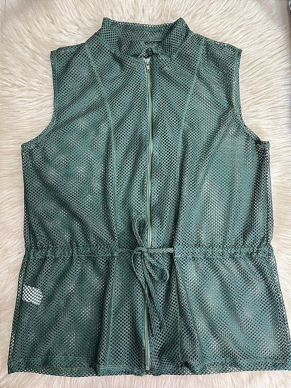 Blusa Colete Arrastão com Ziper Poliamida Cor Verde Militar