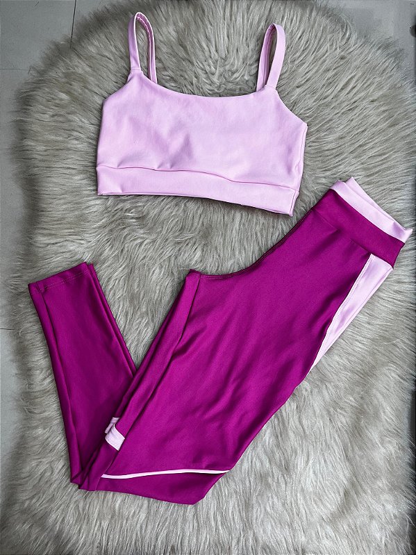 Conjunto Legging Vivo+Top Alça Reta Cor Rosa Fuschia+Rosa BB