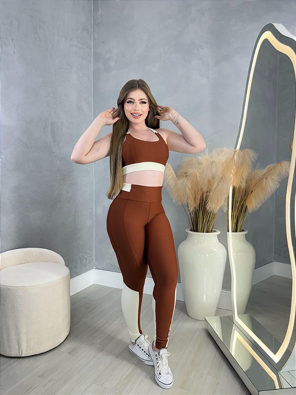 Conjunto Athena Legging+Top Cor Cobre +Off