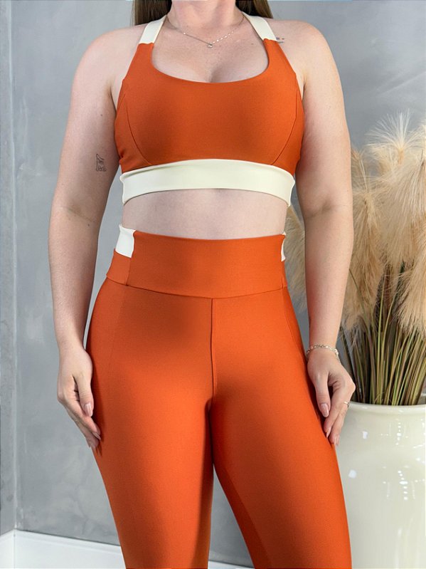 Conjunto Athena Legging+Top Cor Terra Cota+Off