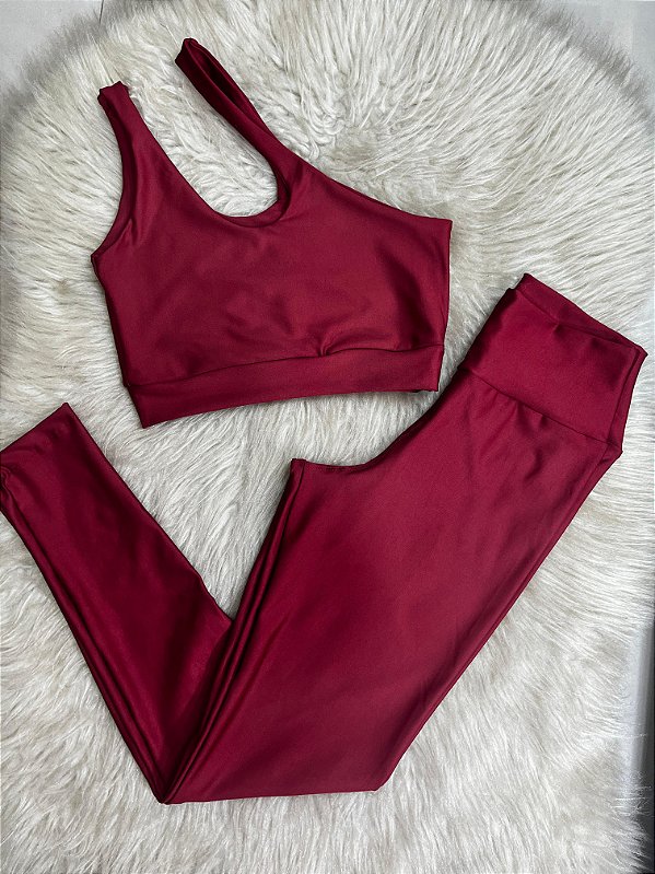 Conjunto Legging Básica + Top Nula Manga Cor Marsala