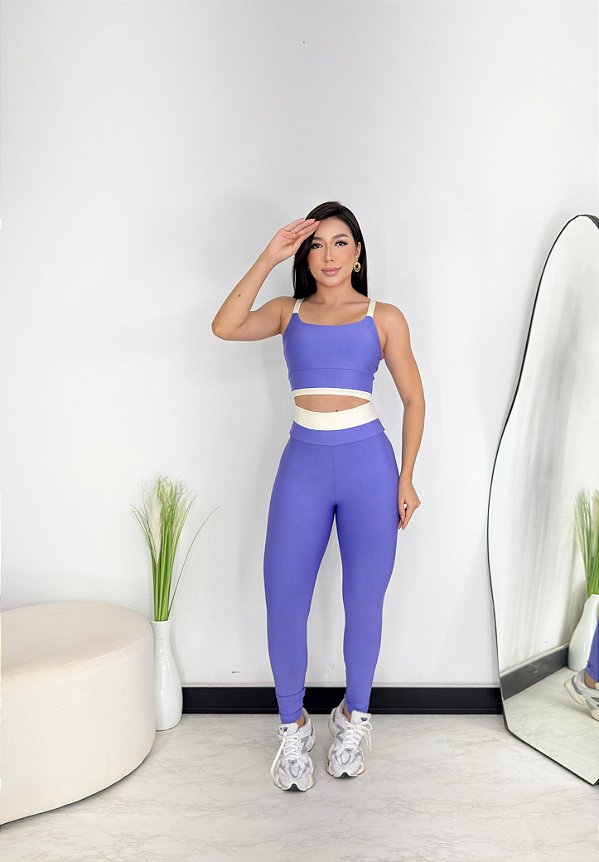 Conjunto Tamires Legging+ Top Bicolor Cor Lavanda+Off