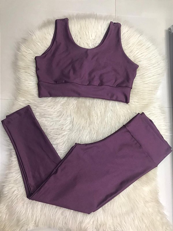 Conjunto Legging Básica Plus Size+ Top Alça Larga Cor Açai