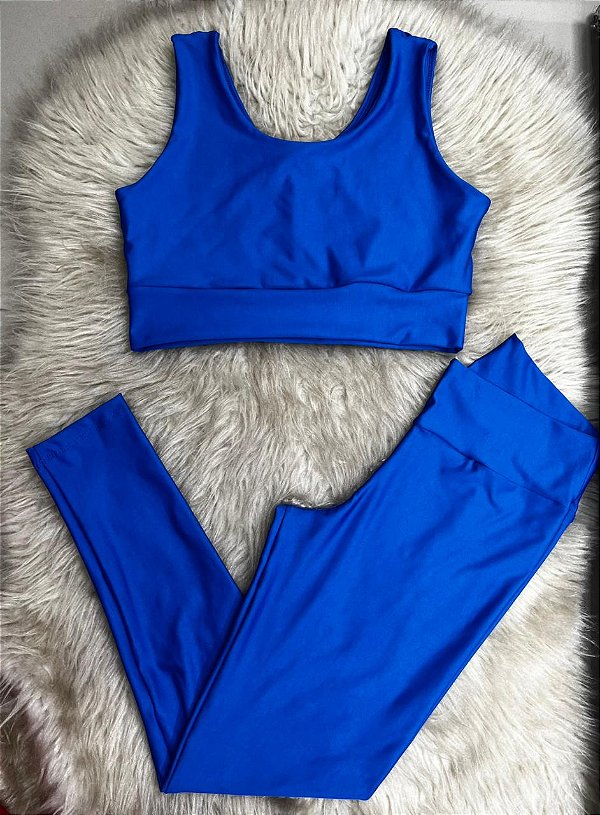 Conjunto Legging Básica Plus Size+ Top Alça Larga Cor Azul Royal