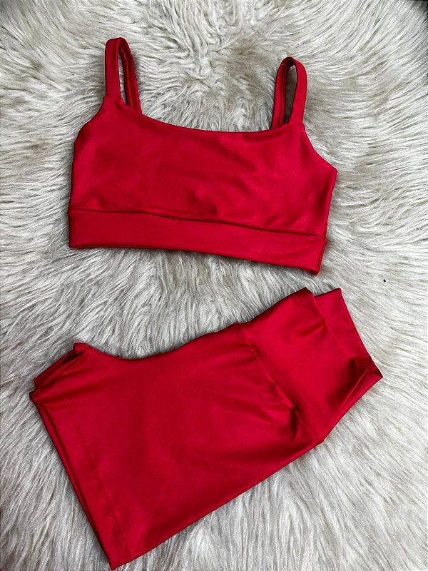 Conjunto Short Crossfit + Top Alça Reta Cor Vermelho