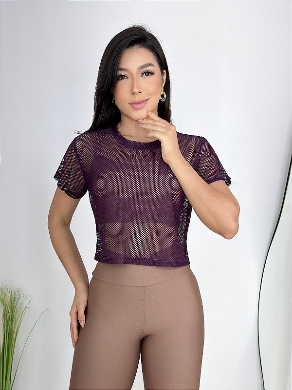 Croped Arrastão Poliamida Cor Roxo