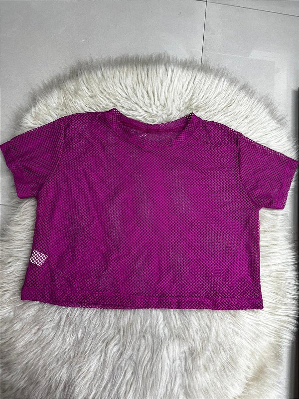 Croped Arrastão Poliamida Cor Rosa Fuschia