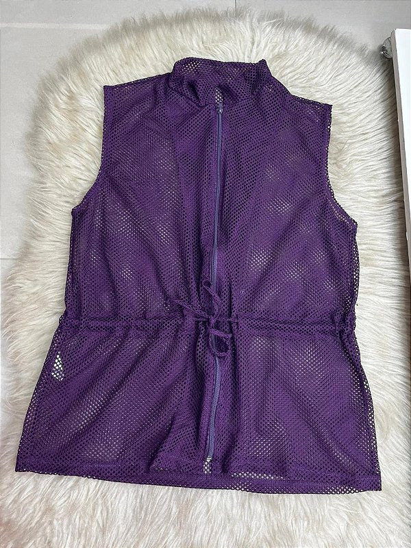 Blusa Colete Arrastão com Ziper Poliamida Cor Roxo Uva