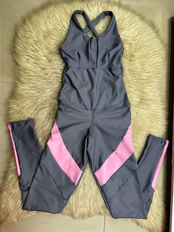 Macacão Longo Julia Cor Cinza+Rosa BB