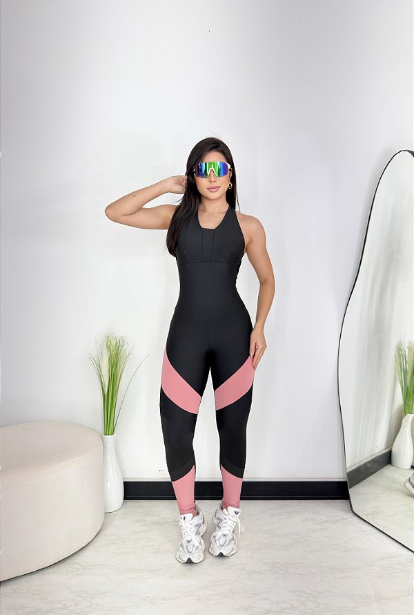 Macacão Longo Julia Cor Preto+Rose