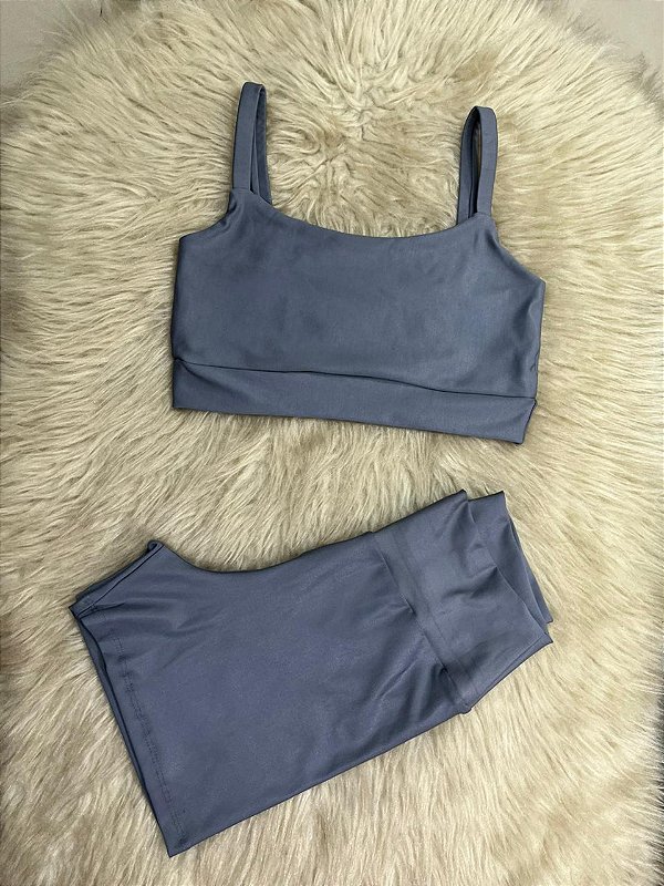 Conjunto Short Crossfit + Top Alça Reta Cor Cinza