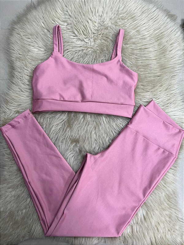 Conjunto Legging Básica+ Top Alça Reta Cor Rose